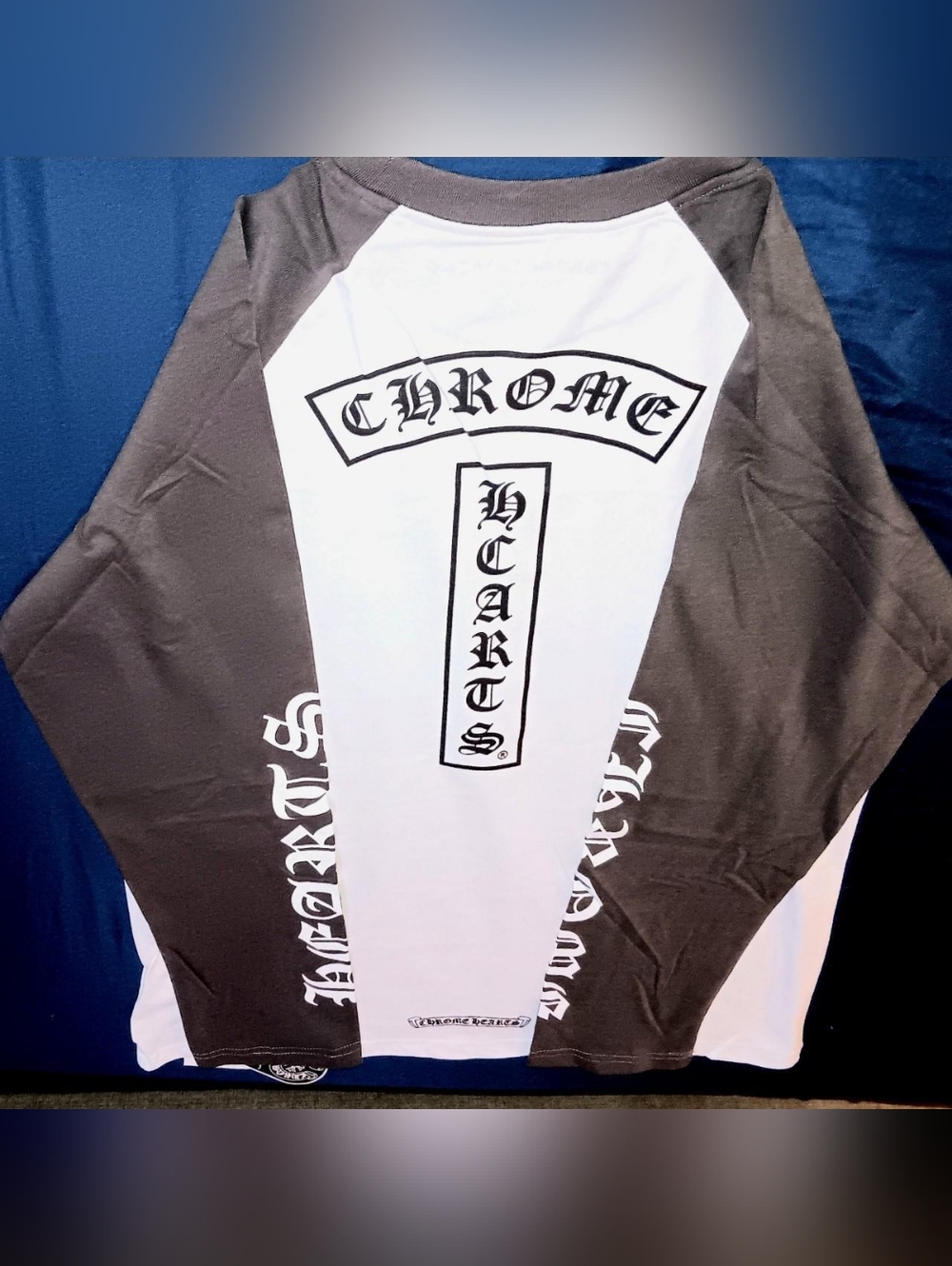 Chrome Hearts (XL) T-Bar Print Long Sleeve (White & Grey) Tee-Shirt NEW w Tags